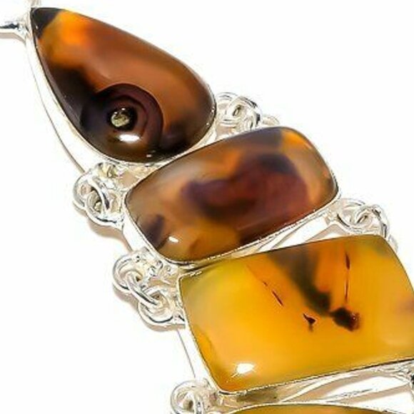 NEW - Montana Agate Stone Sterling Adjustable Necklace - Picture 3 of 6